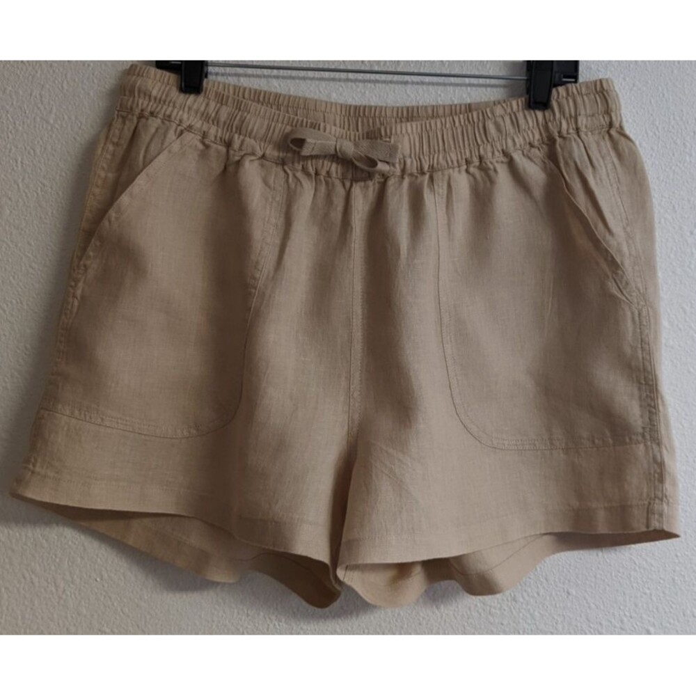 NEW~QUINCE Women's 100% European Linen Shorts in "Driftwood" Beige Large - Picture 2 of 13